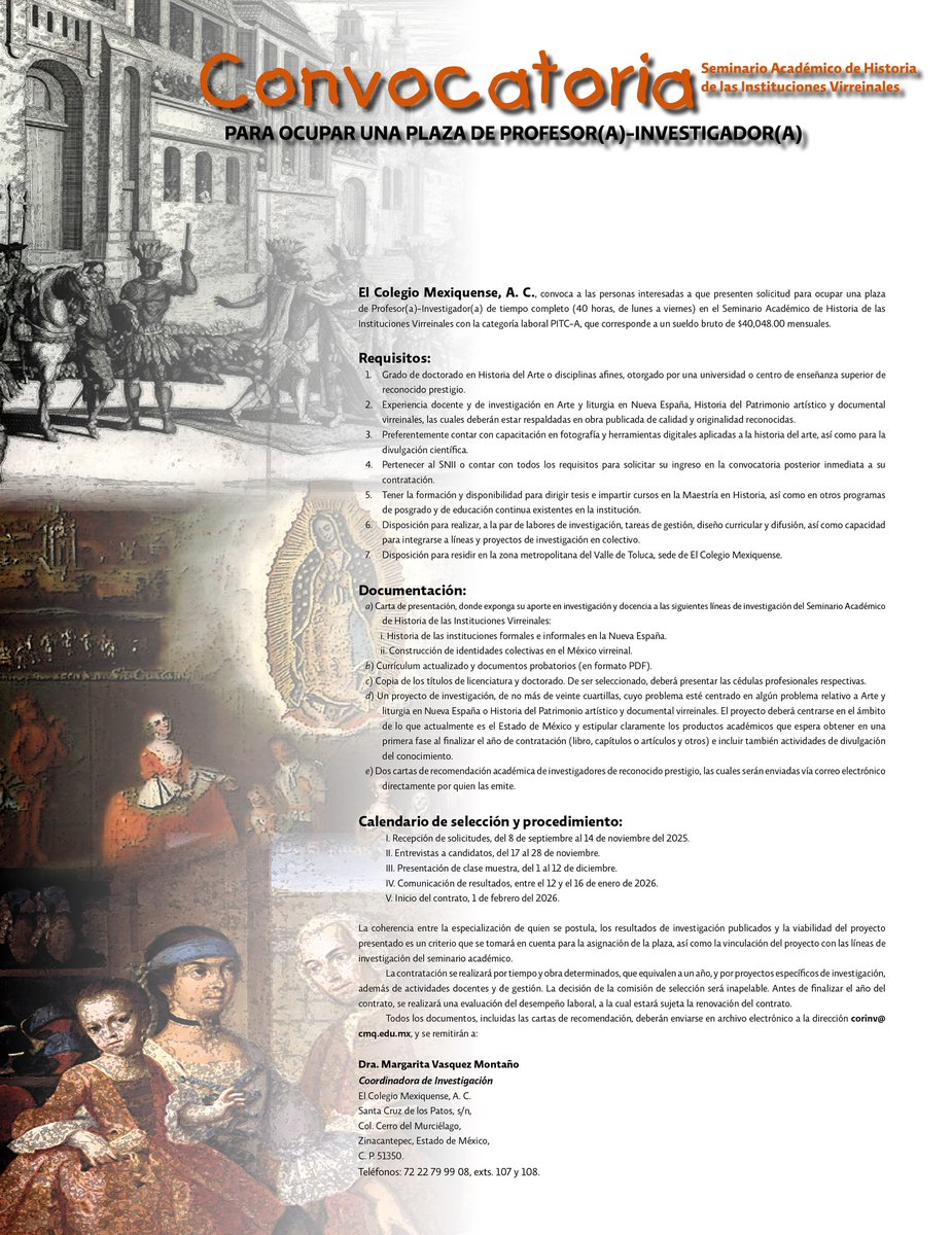 El Colegio Mexiquense, A. C., convoca a participar en la convocatoria para ocupar una plaza de Profesor(a)-Investigador(a) de tiempo completo. 🤓

📅Fecha límite: 14 de noviembre de 2025
🔗Más información en: acortar.link/dPqYYZ