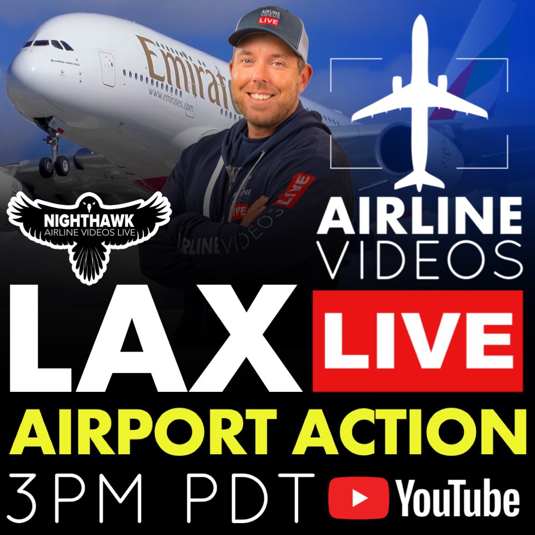 Plane Jockey Kevin is back high atop the H Hotel streaming all the nonstop action from LAX ✈️🌙 Stick around as Nighthawk joins in for some nighttime plane spotting! Catch it all live on YouTube starting at 3PM PDT. ➡️ youtube.com/live/306R8FAlX… via <a href="/YouTube/">YouTube</a>