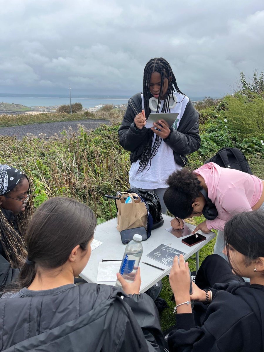 Our artists have taken part in a drypoint printing workshop this morning on the cliff tops around St Ives. What an incredible setting! Well done on all their excellent engagement and superb creativity!