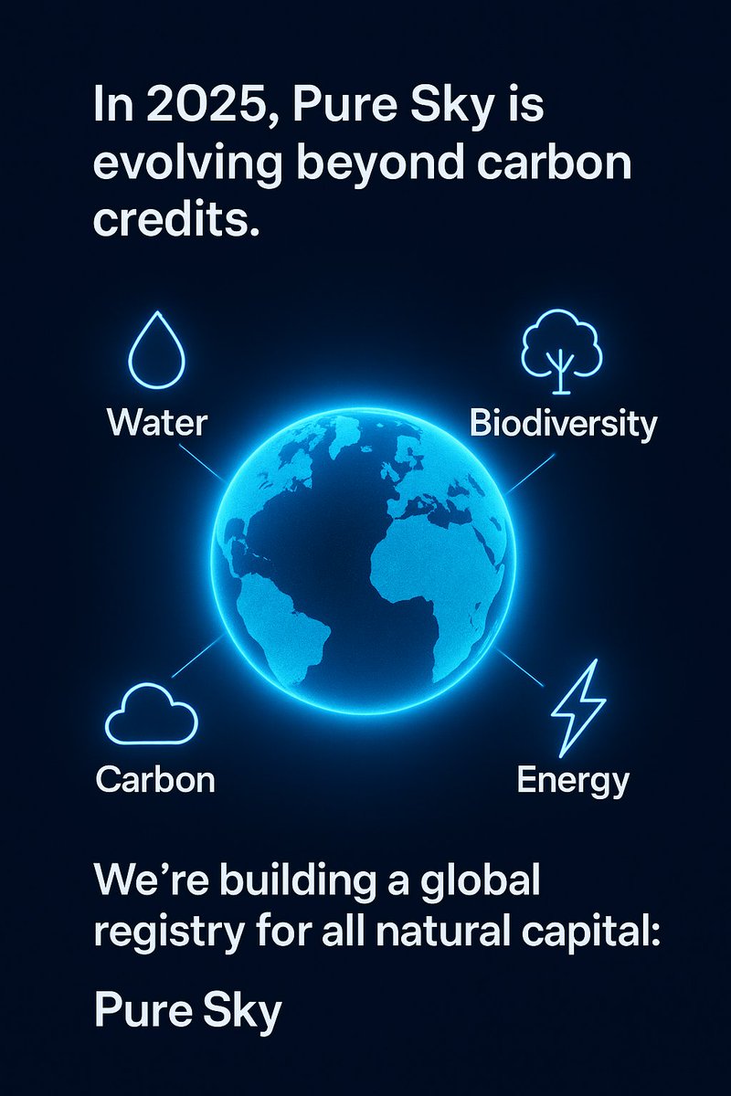 PureSkyDAO's tweet photo. 🌍 In 2025, Pure Sky is evolving beyond carbon credits.
We’re building a global registry for all natural capital:
✨ Water rights
🌱 Biodiversity
⚡ Energy rights
🌳 Everything precious that must be conserved. https://t.co/EZZaOa43GH