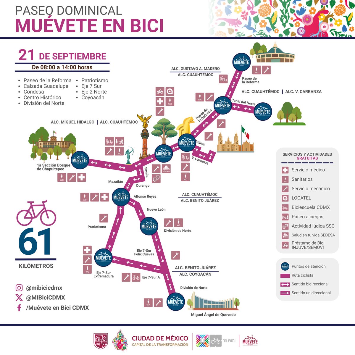 🚲🗺 Tu guía para un día sobre ruedas: revisa el mapa y disfruta el recorrido. 🌞 #PaseoDominical