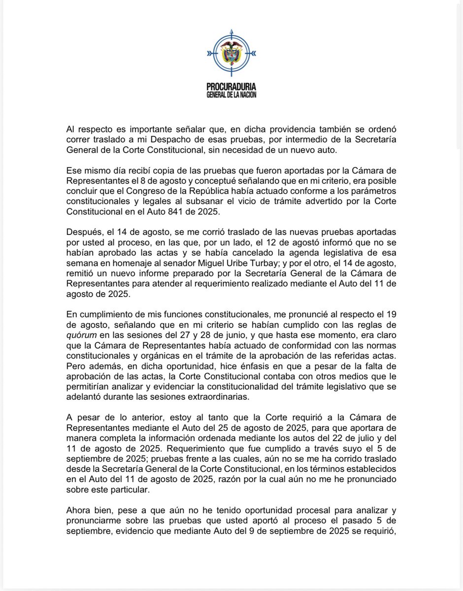 Colpensiones's tweet photo. 🧵 
El procurador General de la Nación, Gregorio Eljach, emitió un concepto para la Cámara de Representantes, sobre la aprobación de las actas de las sesiones del 27 y 28 de junio de 2025, que están relacionadas con el trámite de la Ley 2381 de 2024.
Sigue ⬇️ https://t.co/caS2C8BLMl