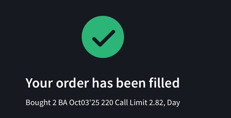 $BA $SPY $QQQ

$BA  I just bought the October 3rd $220 calls

Not financial advice!!!