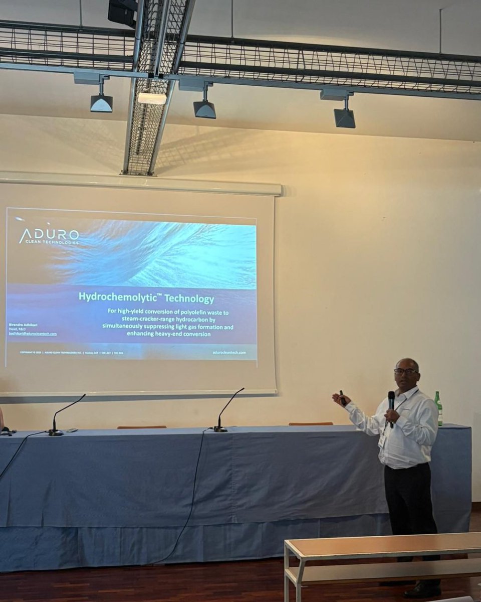 AduroCleanTech's tweet image. Birendra Adhikari, Head of R&amp;amp;D, was in Italy presenting our latest advancements in Hydrochemolytic™ Technology at #PyroliqIII 2025, a leading forum bringing together top researchers and innovators in pyrolysis, and liquefaction of biomass and wastes. #EcoInnovation $ADUR