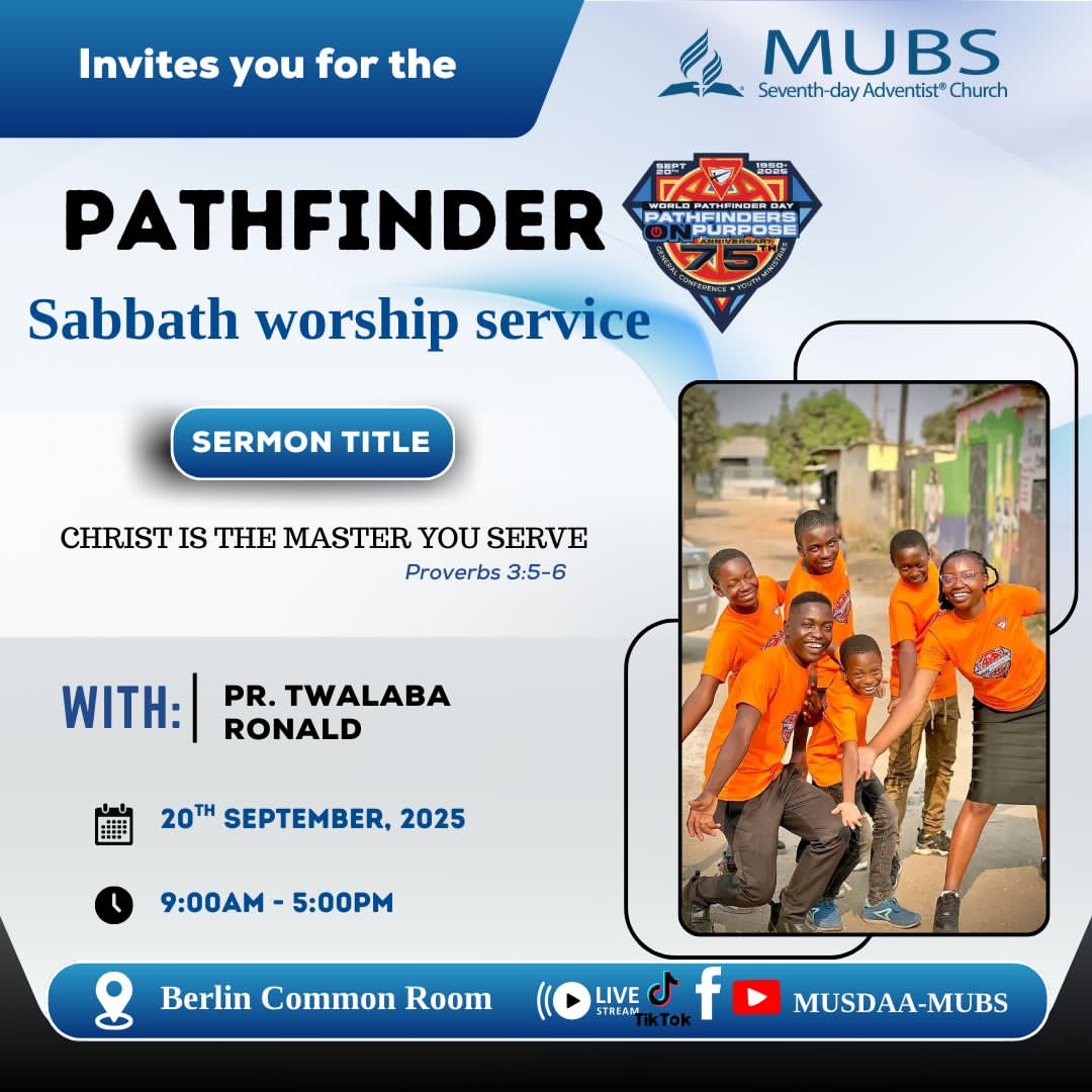 Musdaa_Mubs's tweet photo. This Sabbath at MUBS. Feel much welcome physically or virtually for the World Pathfinder Day Sabbath Worship Service🤗
#Sabbath #JesusSavesUs #pathfinderstrong #mubs https://t.co/5Fucrpqjvm