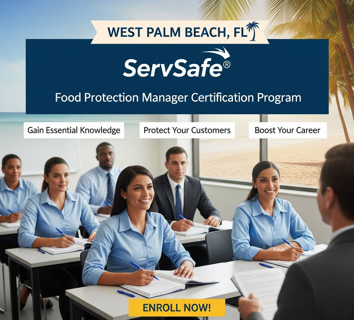 Advance your career in West Palm Beach! Looking to become a food safety leader? The ServSafe® Food Protection Manager Certification Program in West Palm Beach is your next step! zurl.co/I5iXt