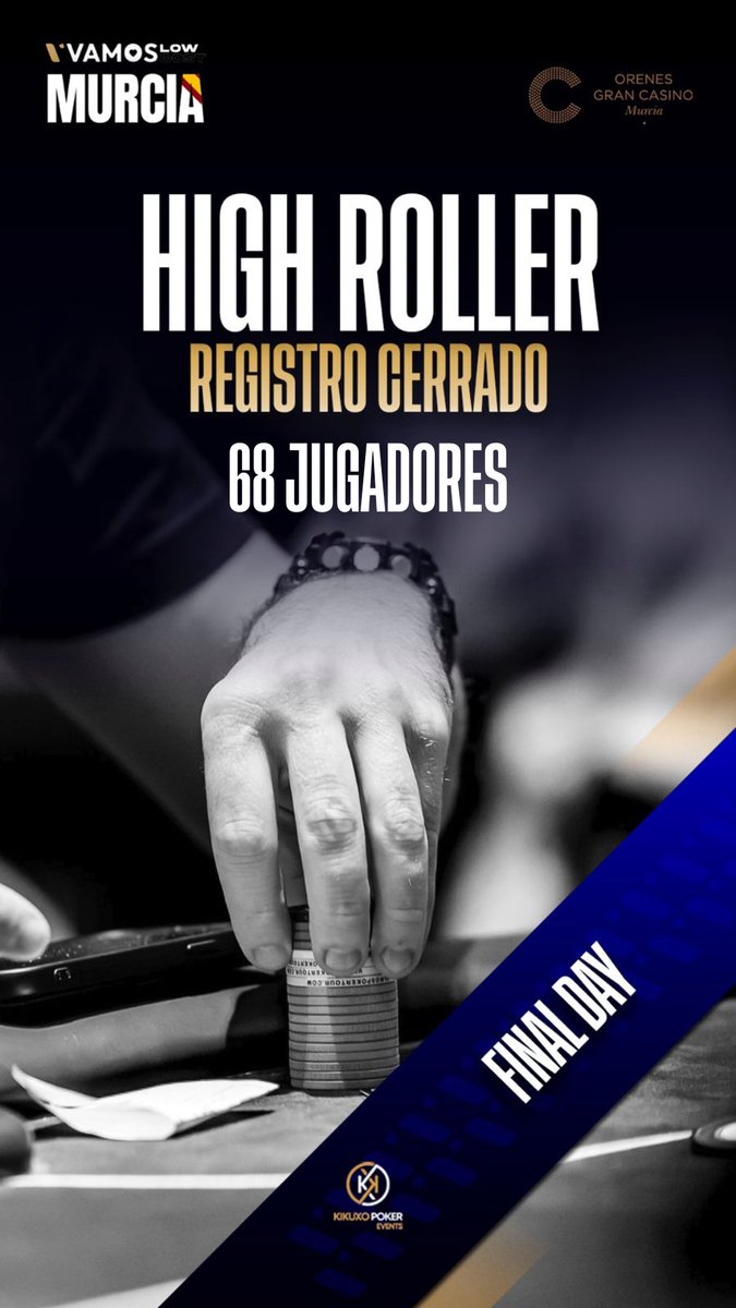 🎉 Registro cerrado – High Roller 🎉

El HR del VPT Low Cost Murcia 🇪🇸 alcanza un total de 68 jugadores tras el cierre del registro.

En breve publicaremos la distribución oficial de premios 🏆💰

📍 Casino Murcia
#VPTMurcia #VamosPokerTour