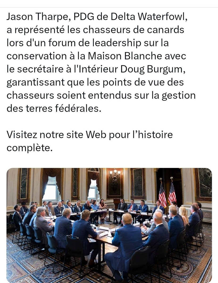 Les #chasseurs de #gibier d'eau reçus par le ministre de l'intérieur US pour parler de #chasse conservation.
#ChassePartage
#IlsSachentNousChassons