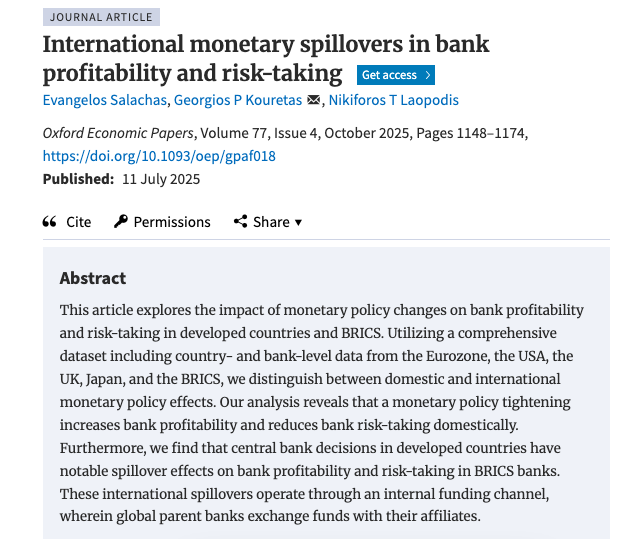 MacroPru's tweet image. International monetary #spillovers in bank profitability and risk-taking #Oxford #OUP academic.oup.com/oep/article-ab…