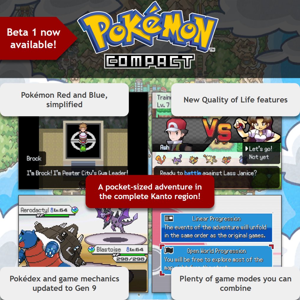 ‼️Pokémon Compact - Beta 1‼️

🇪🇦¡Región de Kanto completa YA DISPONIBLE!
🇬🇧Full Kanto region NOW AVAILABLE!

⬇️Link: sites.google.com/view/compact-f…