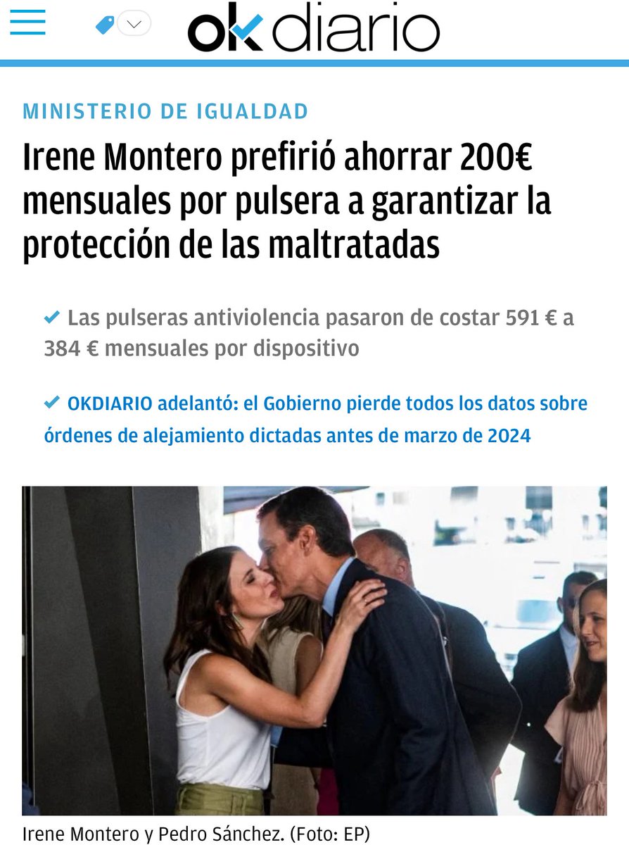 Son ya 7 años de vioIencia institucional contra las mujeres. Rebajas de condenas y excarcelaciones a vioIadores, una ley trans que es un regalo para tramposos y agrsores. Y, ahora, pulseras defectuosas que han supuesto, al menos durante 8 meses, arriesgar la integridad física y