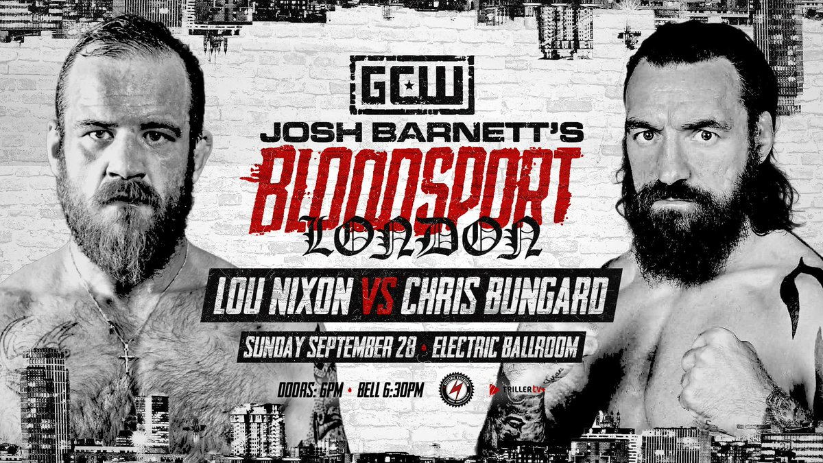 JoshLBarnett's tweet image. Our first two match-ups for Josh Barnett's: Bloodsport - London:
-Lou Nixon vs Chris Bungard
-Chris Ridgeway vs Mark Trew
Get your tickets to see these men go to WAR in Camden Town, Sun, Sept. 28th.
dice.fm/event/g5rpw6-j…