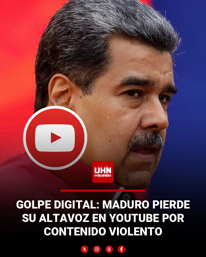 🇺🇸🇻🇪‼️ | ÚLTIMA HORA — YouTube cerró el canal oficial de Nicolás Maduro por infringir normas sobre terrorismo y violencia, asestando un duro golpe a la maquinaria de propaganda del régimen.