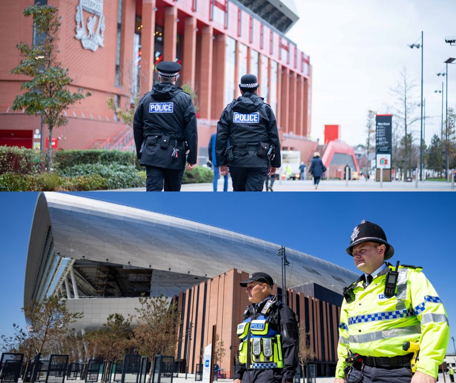 Tomorrow is derby day at #Anfield ⚽

Reds 🔴  we want you all have a fantastic time. If you need our officers for anything, we are there.

Please remember to:
🛍️ Look after your  belongings
👀 Remain vigilant &amp; report anything you see that doesn’t feel right
🥳 Have fun

#LFC