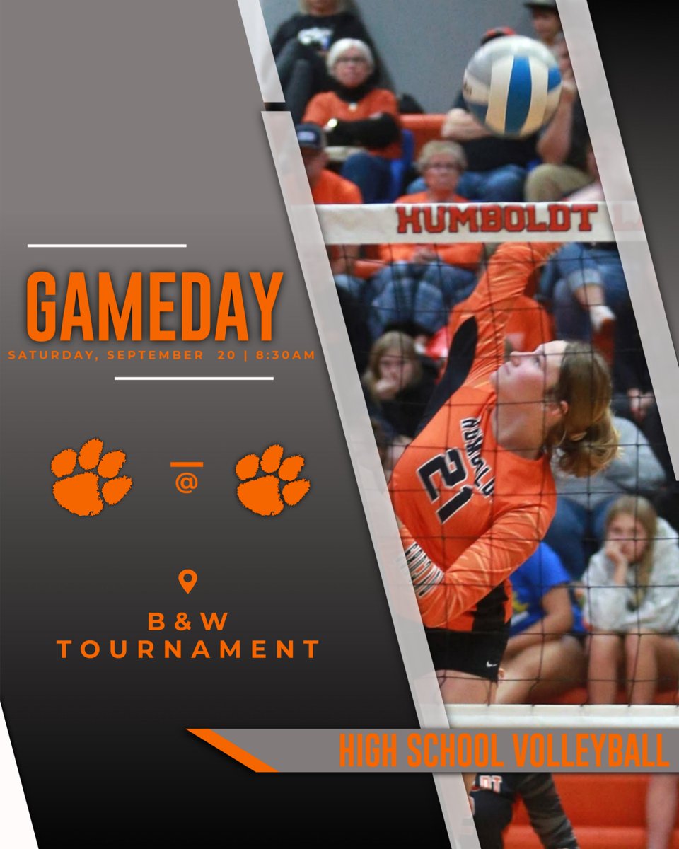 Humboldt B&amp;W Home Volleyball Tournament tomorrow!  All USD 258 Students are FREE! Thanks to our Admission Sponsors!

They will play at:
8:30 am
9:30 am
11:00 am
1:00 pm
4:00 pm