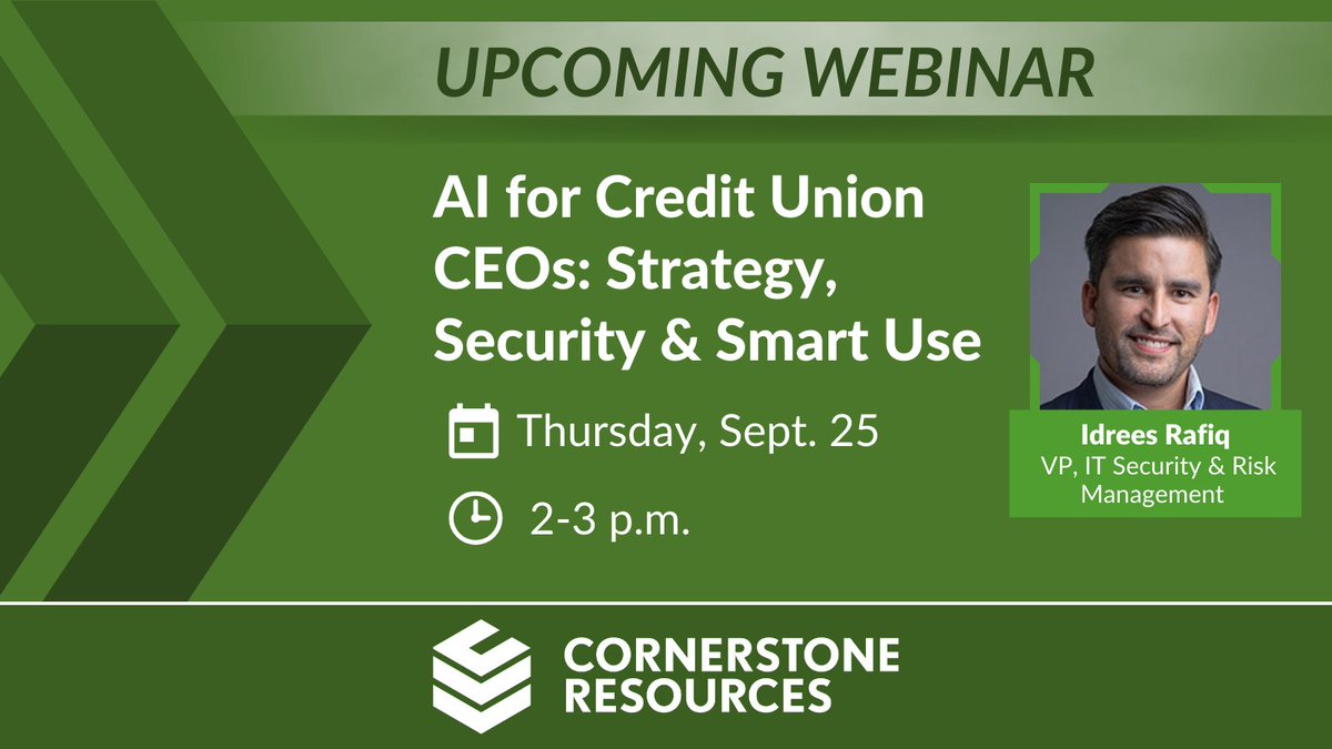💡Are you ready to cut through the hype and get practical about AI? Join us Sept. 25 for a free 1-hour webinar designed exclusively for CU leaders. 

📅 Sept. 25 | ⏰ 2 p.m. CT
🔗Save your seat: ow.ly/wwuP50WZ3iS

#CreditUnions #CUtech