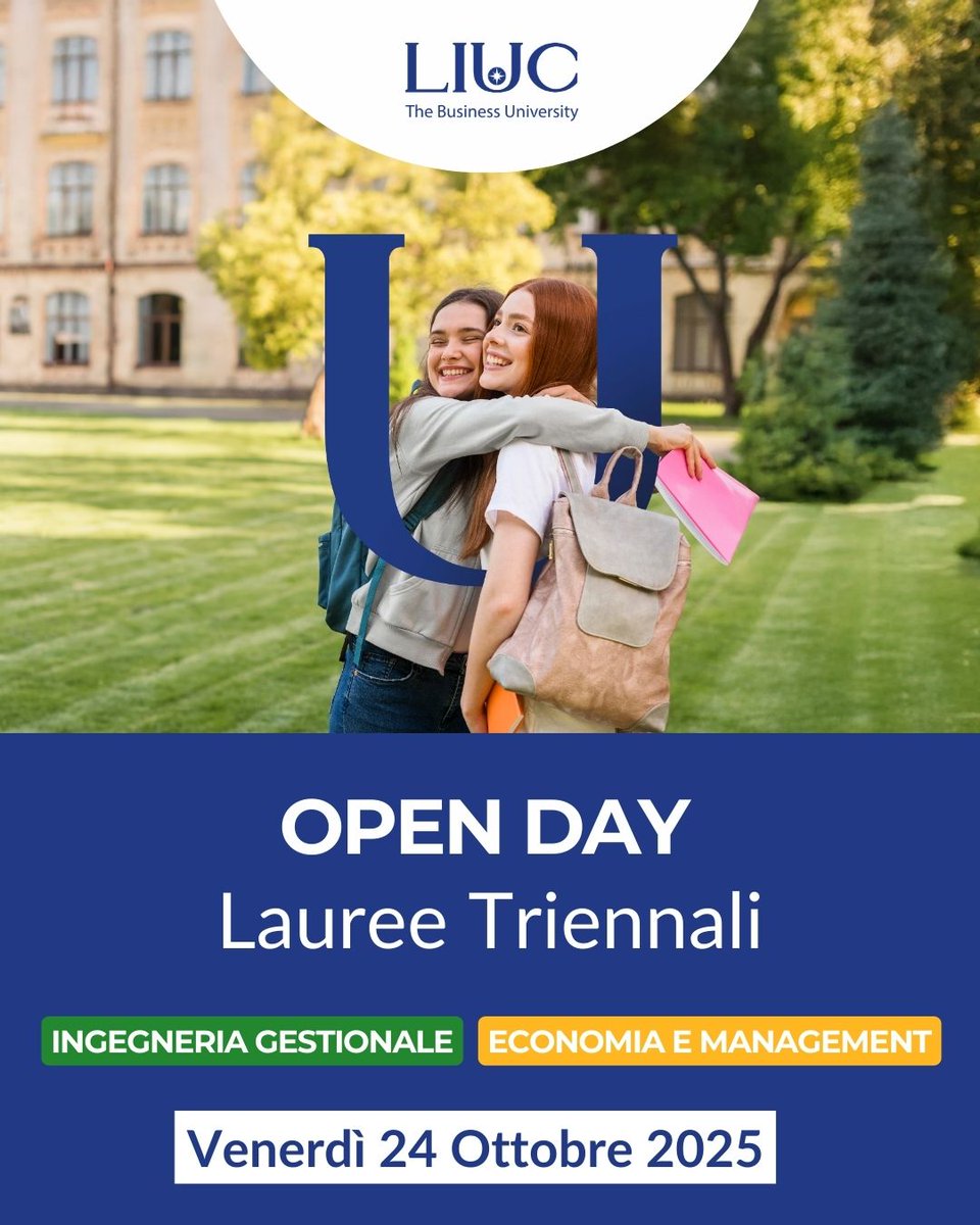 UniLIUC's tweet photo. 🎓 Vuoi scoprire il tuo futuro alla #LIUC?
Il 24 ottobre ti aspetta l’#OpenDay Triennali: presentazione dei corsi, incontri con docenti e studenti, laboratori e tanto altro.
👇 Iscriviti ora:
https://t.co/ZYLcwl51Op

#OpenDay #LIUC #WithUattheCenter https://t.co/FoE7ylkM8G