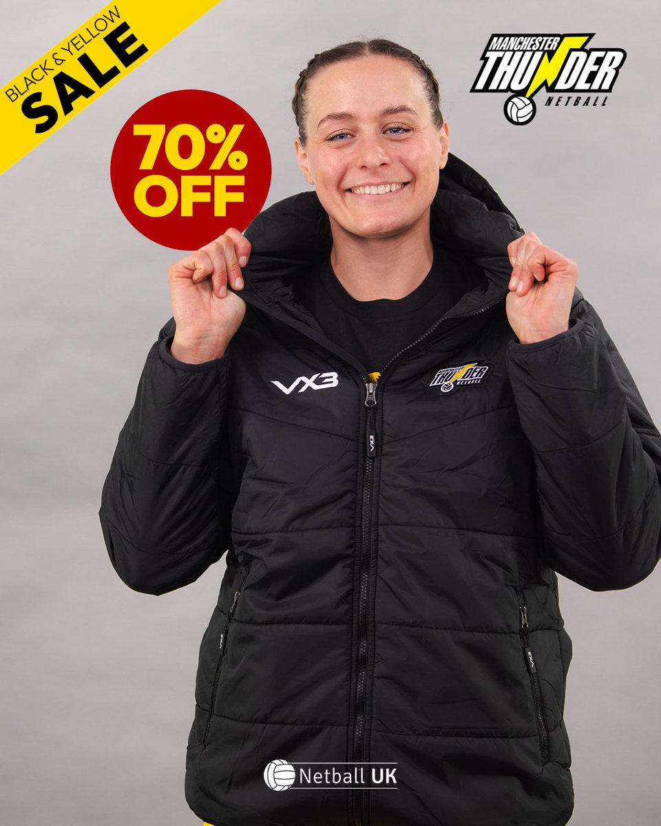 thundernetball's tweet photo. Huge sale on Thunder merch now on through our merchandise partner @NetballUK 💛🖤
Buy now ➡️ https://t.co/EsR0UwIJOV ⚡️
Save up to 7️⃣0️⃣% off items including replica tops, hoodies, hats, jackets and more 🤯
#thundermerch #netballmerch #sale #netballsale #manchesterthunder https://t.co/2Gc59uN2tR