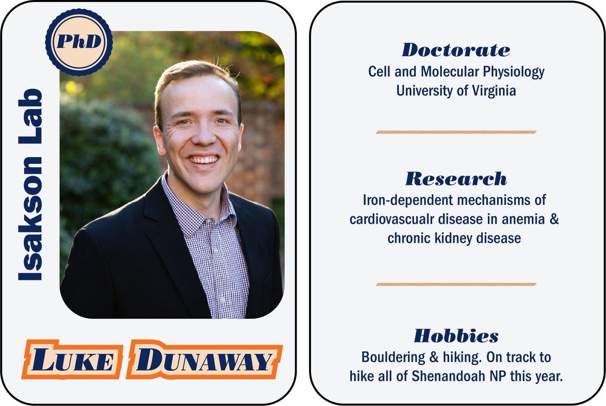 UVA CVRC (@uvacvrc) on Twitter photo <a href="/conn_pann_fun/">🦕Brant Isakson🦖</a> Lab postdoc <a href="/Luke_Dunaway/">Luke Dunaway</a>, PhD, studies the intersection of iron metabolism and cardiovascular disease in anemia and chronic kidney disease.  A hiker and boulderer, he will finish hiking all of Shenandoah NP this year. <a href="/conn_pann_fun/">🦕Brant Isakson🦖</a> Lab postdoc <a href="/Luke_Dunaway/">Luke Dunaway</a>, PhD, studies the intersection of iron metabolism and cardiovascular disease in anemia and chronic kidney disease.  A hiker and boulderer, he will finish hiking all of Shenandoah NP this year.