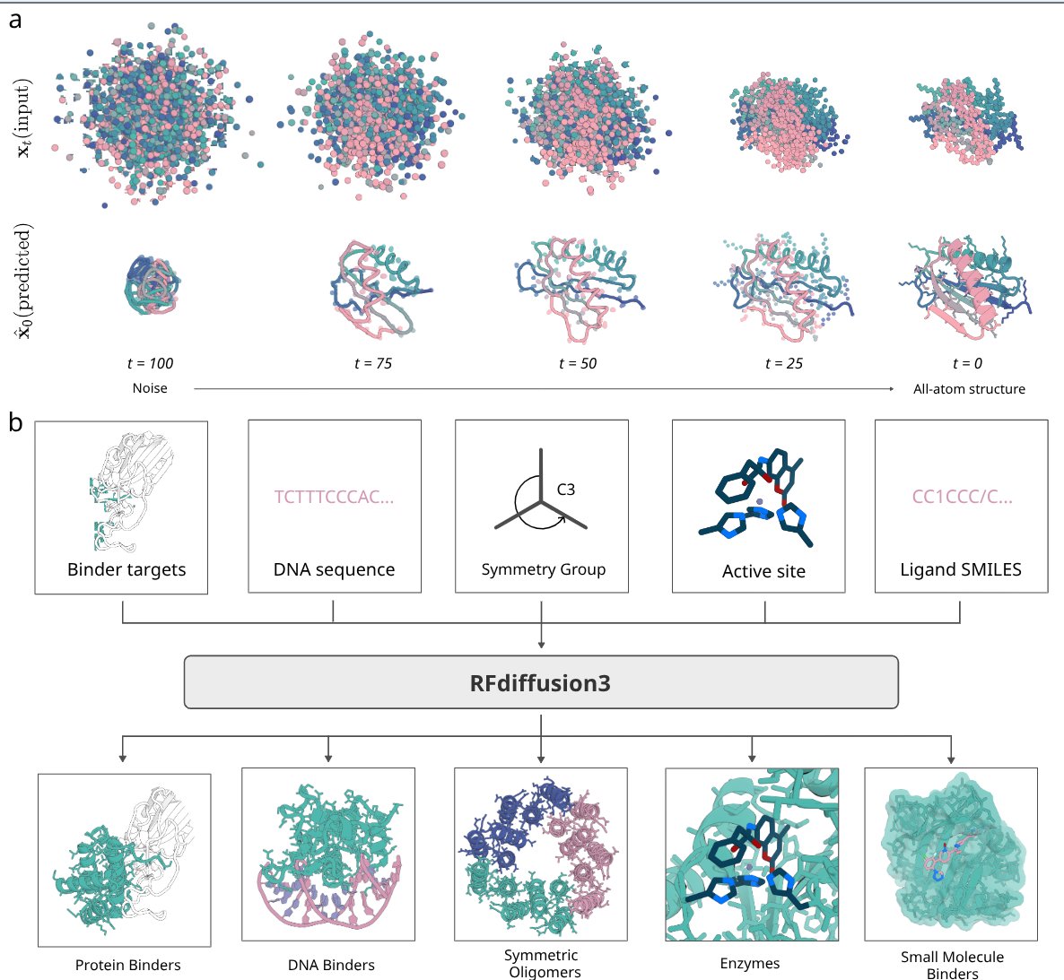We asked ourselves what could we do if we worked cooperatively as a team to create a single model that could design any biomolecular interactions. 
Yesterday, we reported details of RFdiffusion3, the next step towards building functional proteins straight from the computer.