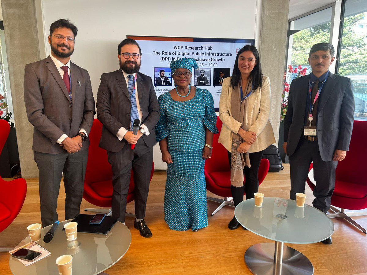 Ngozi Okonjo-Iweala (@noiweala) on Twitter photo Excellent discussion at the WTO Chairs Program Research Hub on Digital Public Infrastructure. A great side event at the Public Forum. With Researchers - James Nedumpara, <a href="/sattwikshekhar/">Sattwik Shekhar</a>, <a href="/bahri_amrita/">Amrita bahri</a> and Juan Pablo Gómez. Thank you so much for a learning experience. Excellent discussion at the WTO Chairs Program Research Hub on Digital Public Infrastructure. A great side event at the Public Forum. With Researchers - James Nedumpara, <a href="/sattwikshekhar/">Sattwik Shekhar</a>, <a href="/bahri_amrita/">Amrita bahri</a> and Juan Pablo Gómez. Thank you so much for a learning experience.