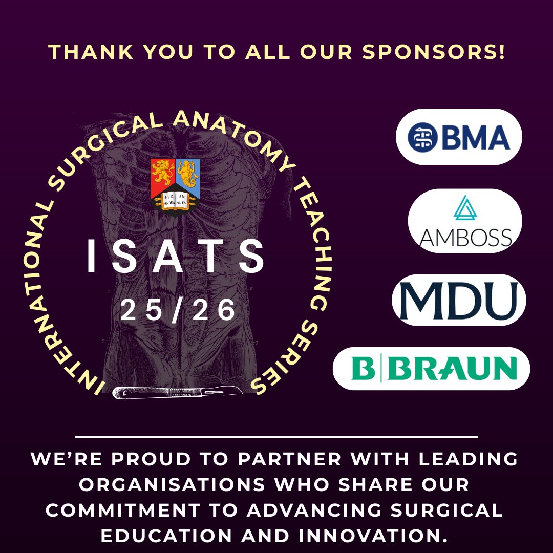 🌟 Introducing our ISATS 25/26 sponsors! 
🔹 AMBOSS : powering 3D anatomy integration in our teaching series
🔹 The BMA : advocating for doctors and better healthcare 
🔹 MDU : protecting your medical career
🔹 B. Braun : sharing expertise to improve surgical care