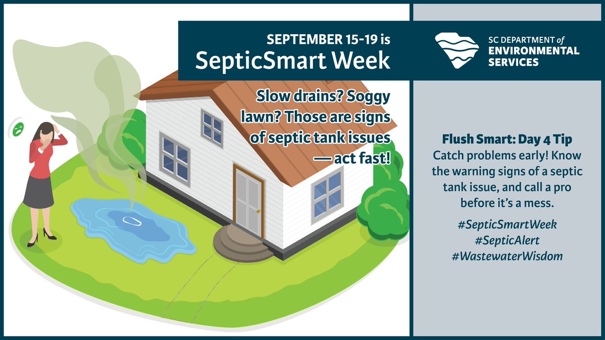 SC_EnvServices's tweet image. Day 4 of #SepticSmart Week: 🚨 Catch problems early!

Slow drains, gurgling pipes, or sewage odors = warning signs. Call a pro before it’s a mess.

👉 des.sc.gov/permits-regula…

#SepticSmartWeek #SepticAlert #WastewaterWisdom