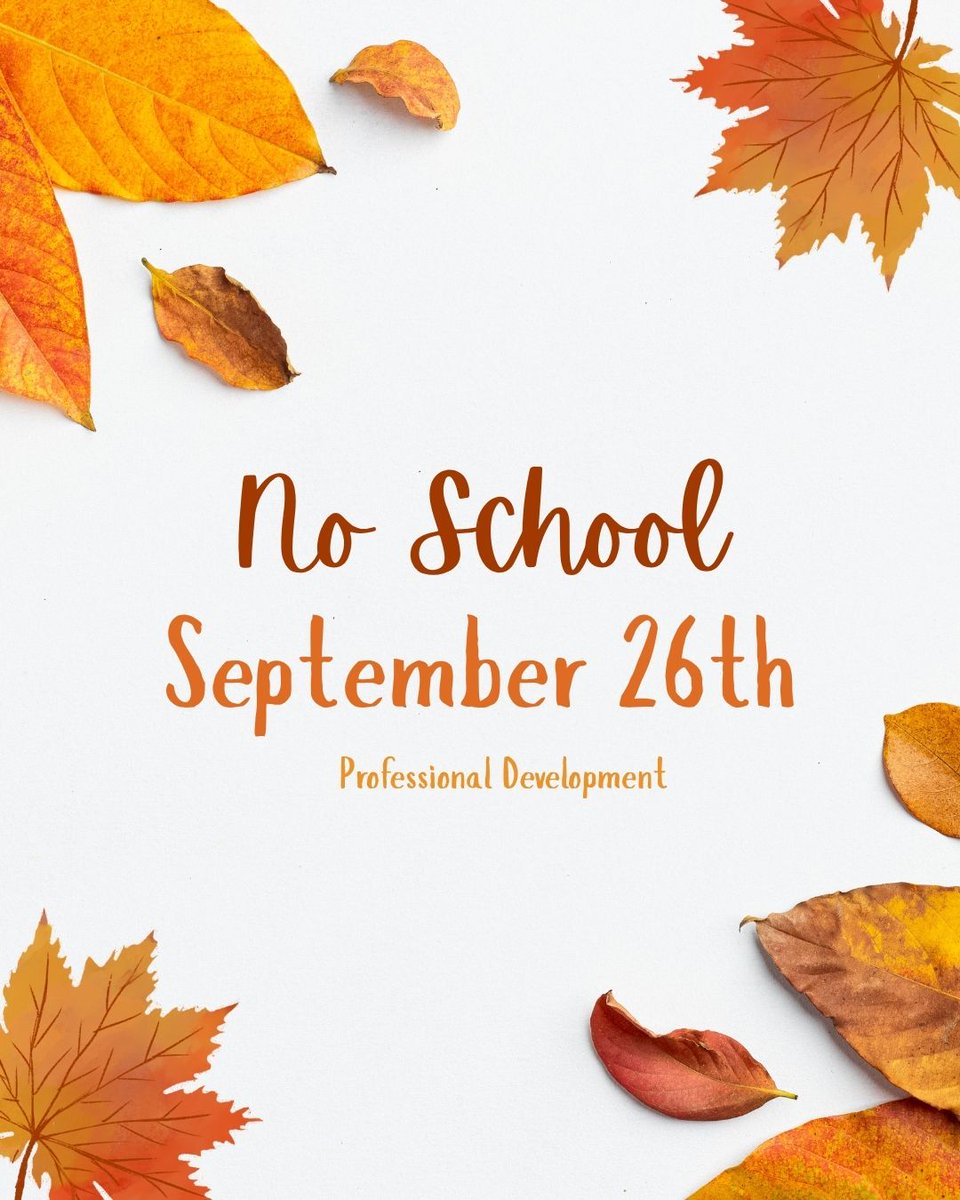 AlcottEagles's tweet photo. REMINDER
No School next Friday, September 26th for staff professional development.

#Every1aTiger https://t.co/mD7CMd9LSb
