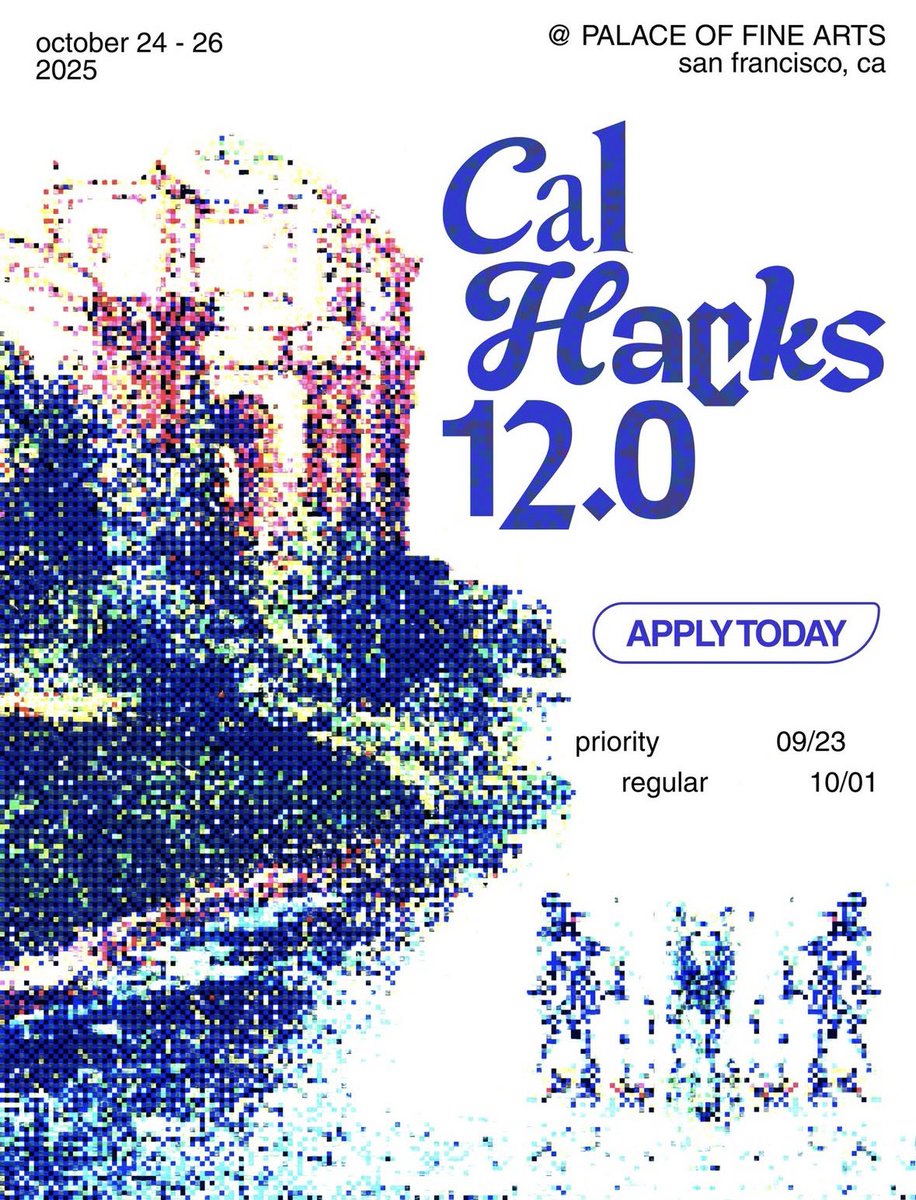 CalHacks's tweet image. Bigger and better than ever. All majors and levels are welcome.Experience it all at Cal Hacks 12.0!
💫Apply at apply.calhacks.io
📅Oct 24-26
📍Palace of Fine Arts, SF
⭐All college students&amp;amp;grad students
Priority Deadline: 9/23 11:59 PM PST
Regular Deadline: 10/01 11:59 PM