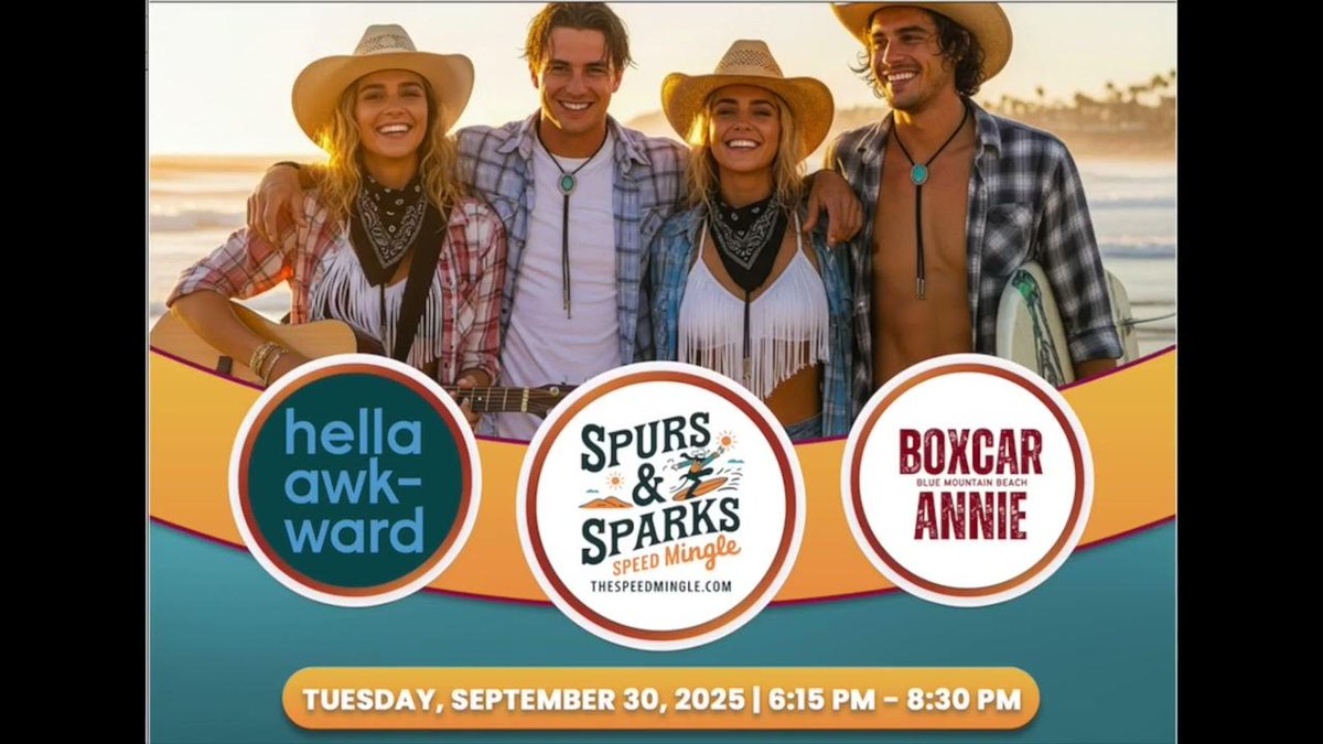 Howdy, Santa Rosa Beach! 🤠 Get ready to saddle up and find a connection at the Spurs &amp; Sparks Speed Mingle on 9/30/2025. It’s your night to meet new people and see if the sparks fly. #SpursAndSparks #SpeedMingle #SantaRosaBeachFL #DatingEvent zurl.co/U4h9t