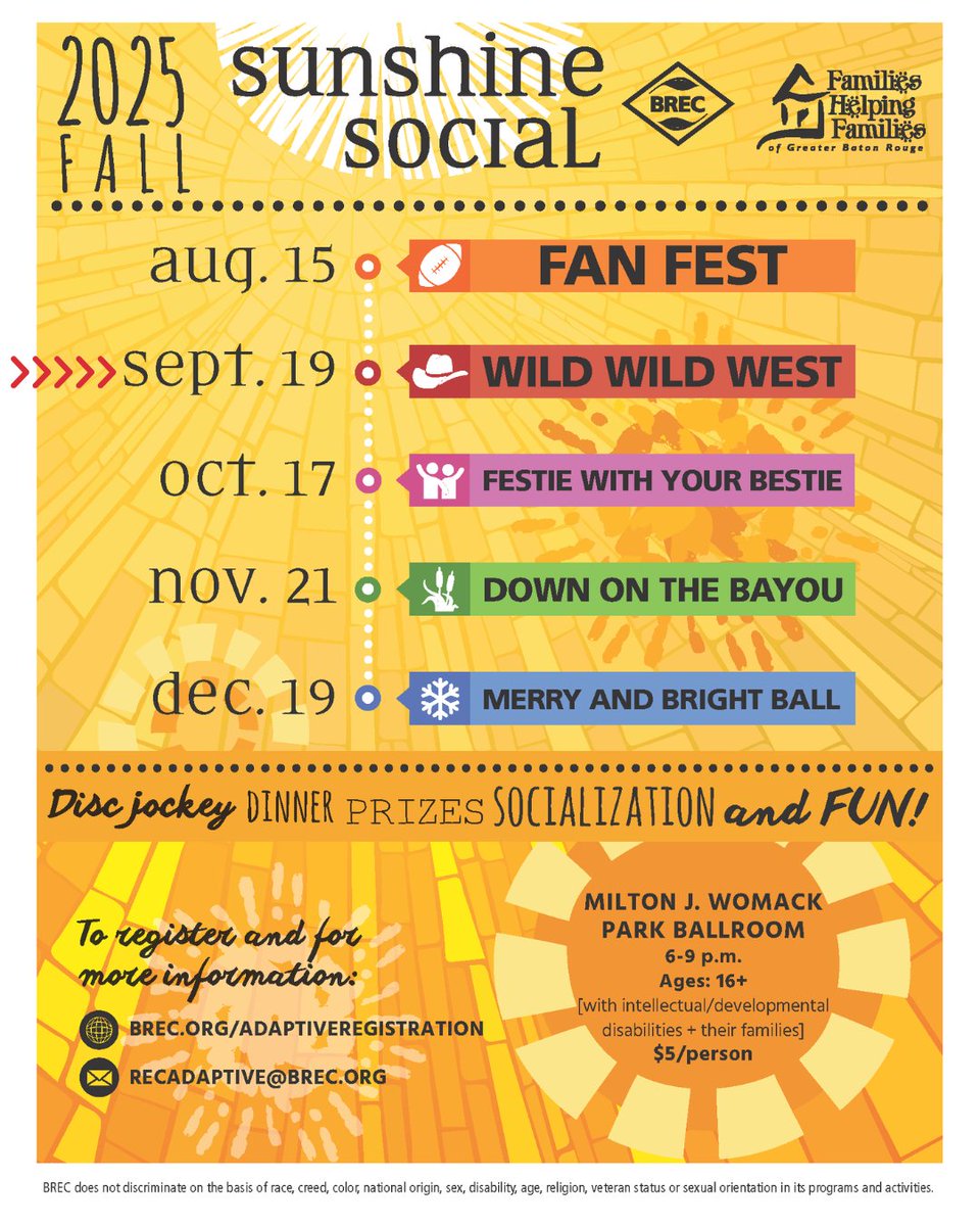 🤠✨ Tonight we’re riding into the Wild Wild West at the Sunshine Social! 🌵🐴 A fun, inclusive night for individuals with I/DD (16+) &amp; their families. 💃🕺 #FHFGBR #BREC #WildWildWest #SunshineSocial #InclusionMatters #IDDCommunity #TogetherWeShine