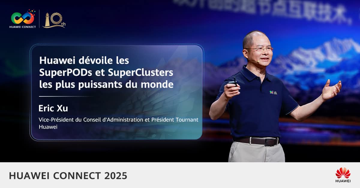 Eric Xu, vice-président du Conseil d'Administration et Président Tournant de <a href="/Huawei/">Huawei</a>, a dévoilé les SuperPoD et SuperCluster les plus puissants au monde lors du salon #HUAWEICONNECT 2025 à Shanghai. Ces technologies sont optimisées par UnifiedBus 2.0, un nouveau protocole