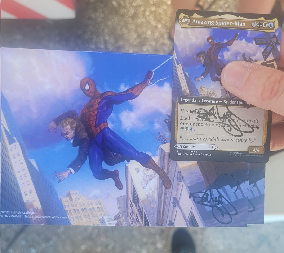 JonThrawn's tweet photo. Got my promo signed by the artist. Ready for my cosmic spiderman deck https://t.co/U7PCCNiaVD