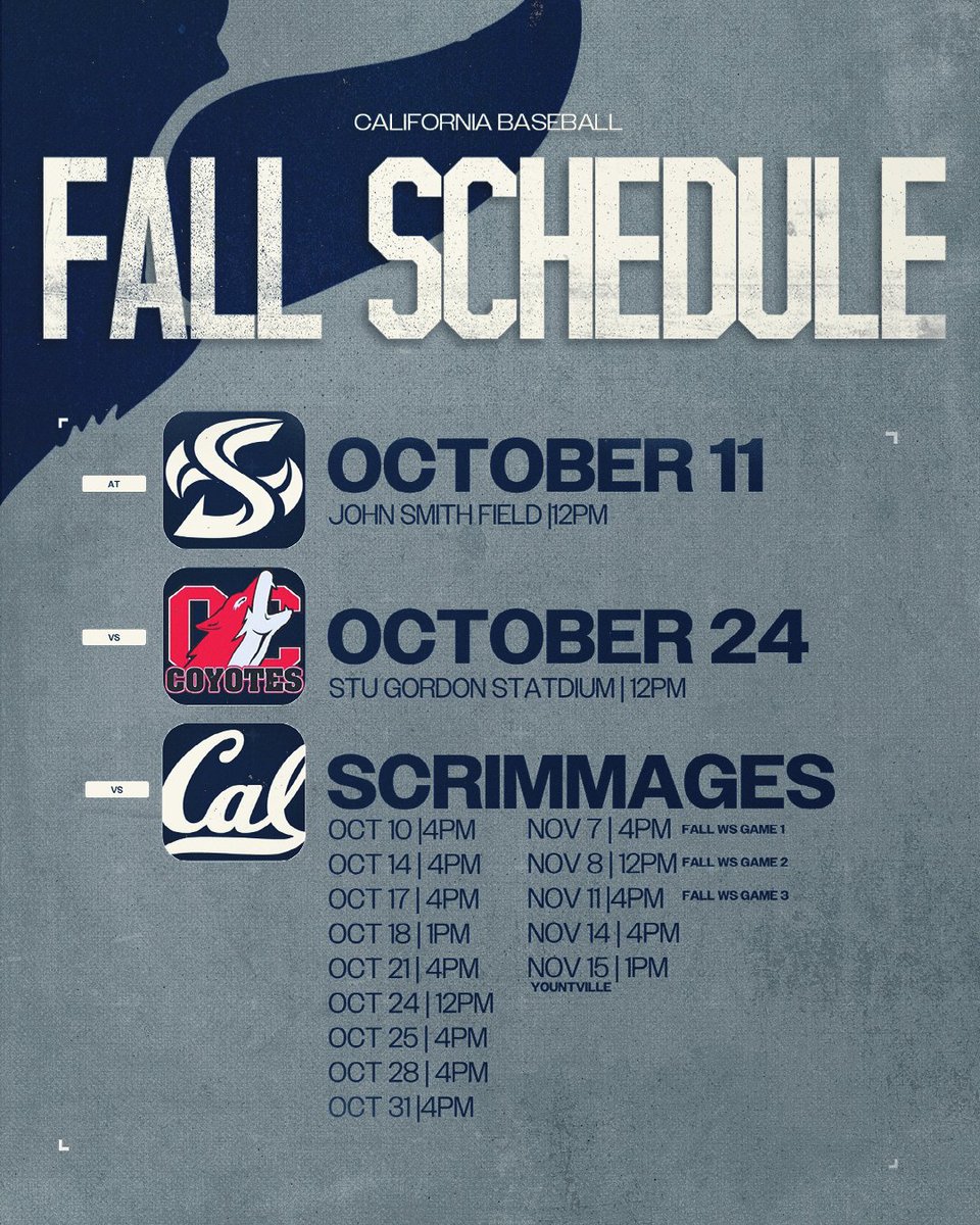 𝐌𝐚𝐫𝐤 𝐘𝐨𝐮𝐫 𝐂𝐚𝐥𝐚𝐧𝐝𝐞𝐫𝐬 🍂⚾️

Fall ball is here and all scrimmages are open to the public so we'll see you at The Stu!

#GoBears