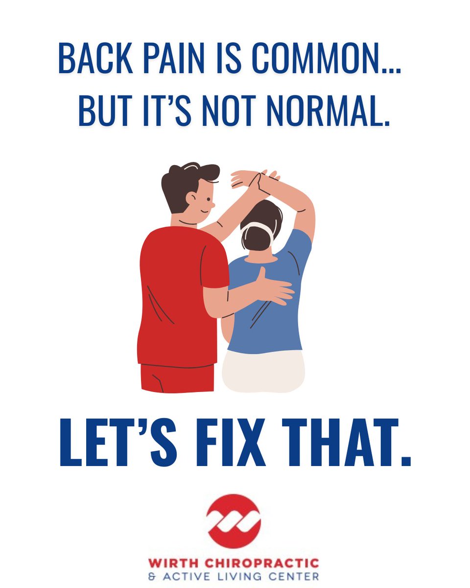 chirowirth's tweet image. Back pain is common, but it’s not normal. Don’t ignore it. 

Let Wirth Chiropractic help you feel like yourself again.

#BackPainRelief #SpineAlignment #ChiropracticSupport #PainIsNotNormal #WirthChiropractic