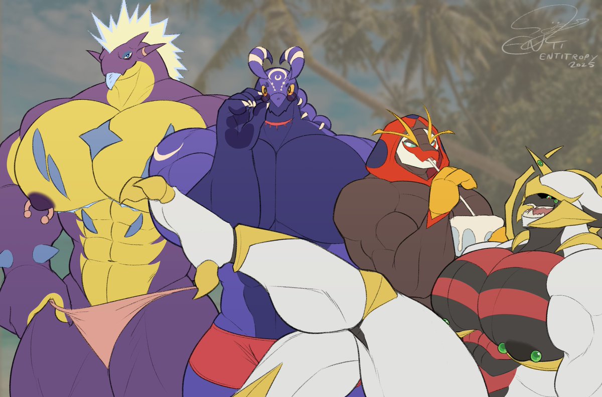 Me and friends as pokemons!!

Ft. <a href="/Sprixlnine/">Sprix</a> as a Toxtricity, <a href="/MarkusDevone/">Markus D (comms closed)</a> as a Scolipede, <a href="/MinishcapMike/">GRAVES</a> as an Orbeetle, and me as Giratina's x Arceus' son!