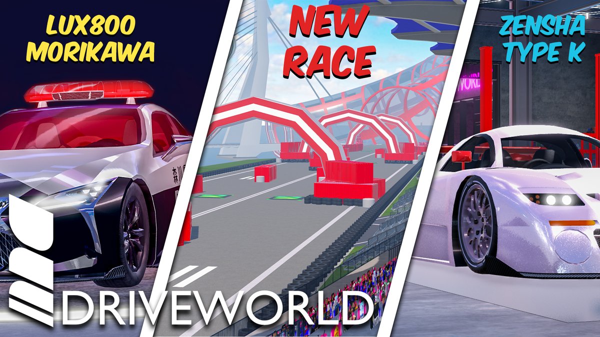 DriveWorldRBLX's tweet photo. 🚨 UPDATE DROP TODAY! 🚨

🚔 New Code: 500k to FREE car (LUX 800 Morikawa)
🔥 New Robux Bundle: Zensha Type K
🏁 New Race: Over and Out 🏁

⚡ Which are you hyped for most?
#roblox #driveworld