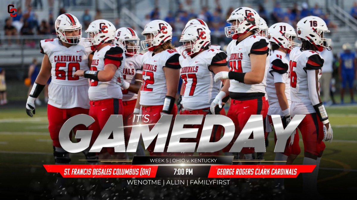 Matt Cizek (@matthewpcizek) on Twitter photo The Cards and Stallions are in action.
GRC (3-1) takes on visiting St. Francis Desales (Columbus, OH) tonight at Cardinal Stadium.
Kickoff is scheduled for 7:00 p.m.
Photo by <a href="/GRCHS_Football/">George Rogers Clark Football</a> Facebook page.
<a href="/FootballSFD/">DeSales Football</a> The Cards and Stallions are in action.
GRC (3-1) takes on visiting St. Francis Desales (Columbus, OH) tonight at Cardinal Stadium.
Kickoff is scheduled for 7:00 p.m.
Photo by <a href="/GRCHS_Football/">George Rogers Clark Football</a> Facebook page.
<a href="/FootballSFD/">DeSales Football</a>