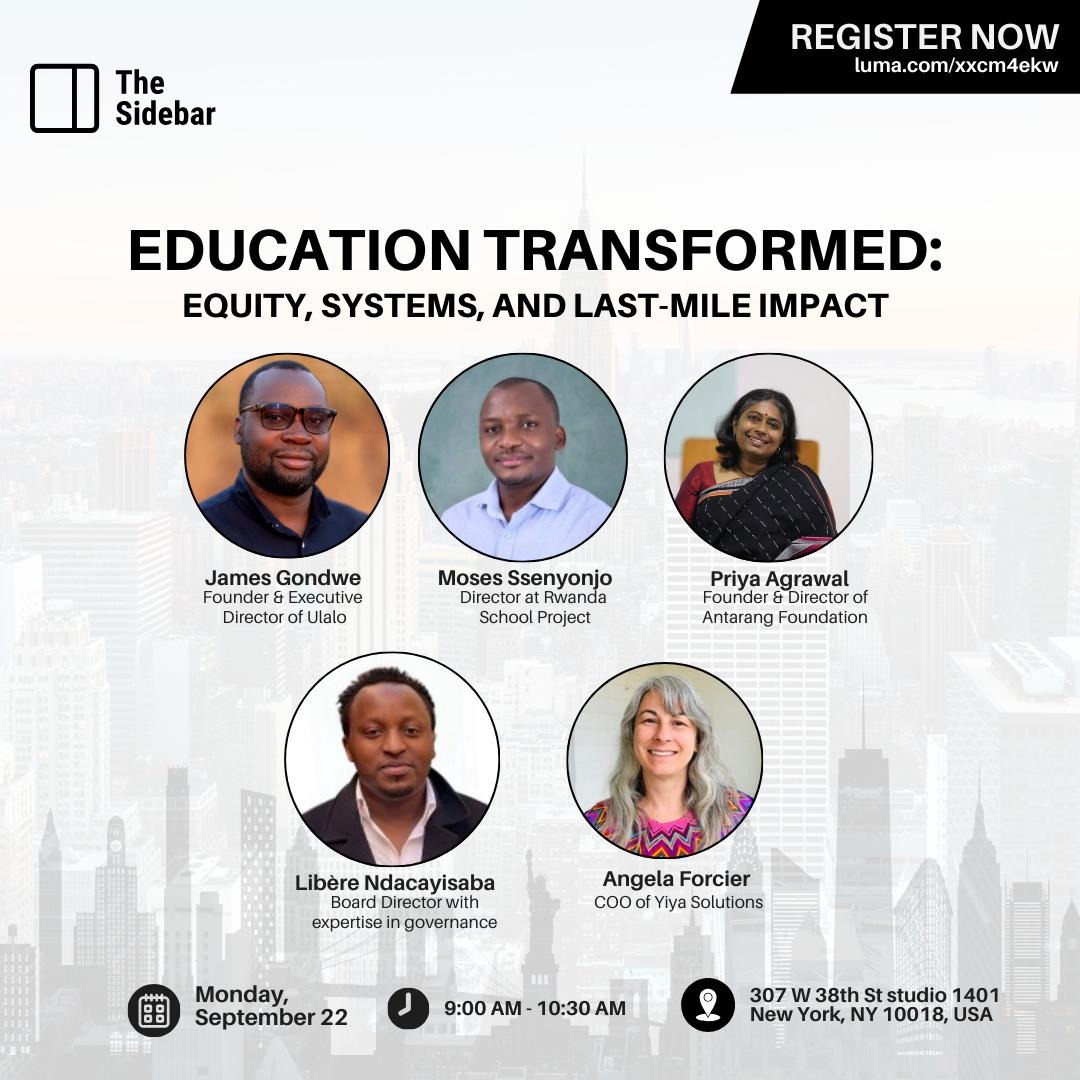 Join Yiya's COO Angela Forcier and these other amazing leaders in an exploration in how to build more equitable education, from classrooms and local leadership, to structures and policies

To register: luma.com/xxcm4ekw

#UNGA #AfricanInnovation #EdTech #GlobalDevelopment