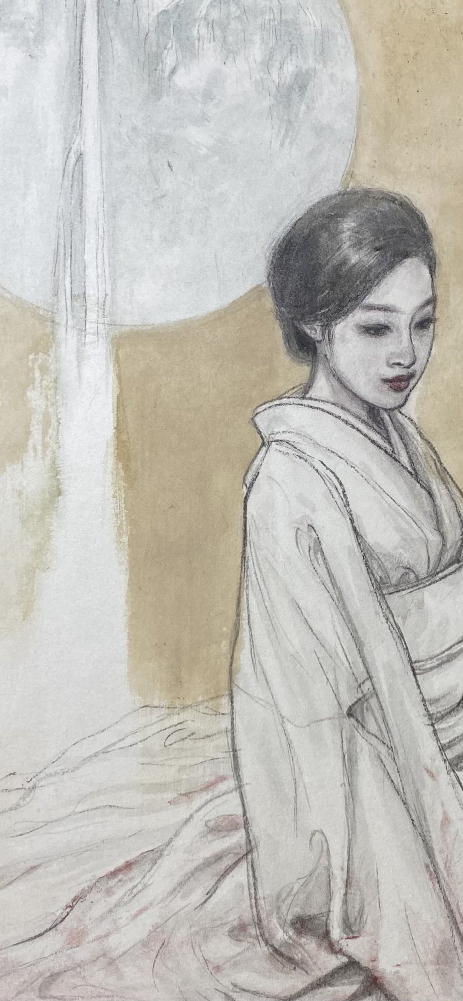 阿部笙子作 日本画 女性 着物 月 狐 木版 版画 アート 美術 芸術 額縁 阿部笙子作 日本画 女性 着物 月 狐 木版 版画 アート 美術 芸術