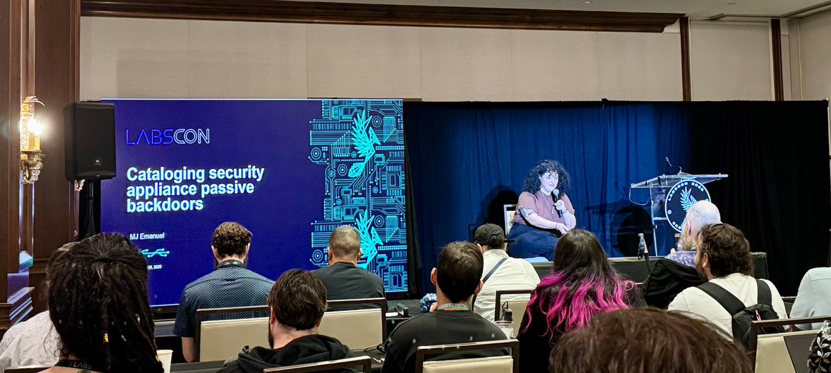 CurrentJen's tweet image. Can you trust your security appliances? 

MJ Emanuel with SAIS - Alperovitch Institute provided strong insights &amp;amp; reality checks during her #LABScon25 talk on “Cataloging Security Appliance Passive Backdoors.”