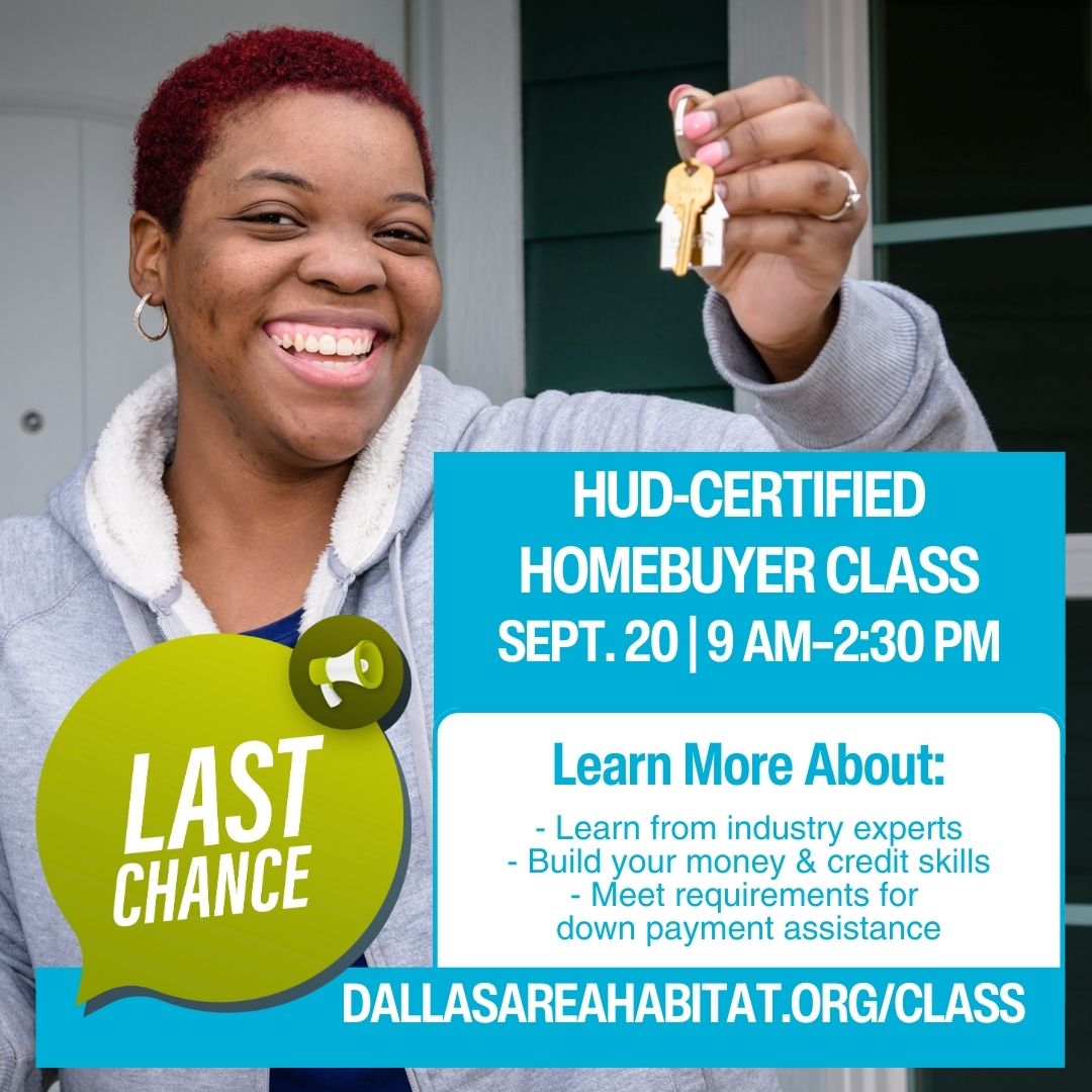 Ready to buy a home? 🏠
Don’t miss our HUD-Certified Homebuyer Class TOMORROW, 9–2:30!
✔️ Learn from experts
✔️ Boost money &amp; credit skills
✔️ Meet DPA requirements

👉 DallasAreaHabitat.org/Class