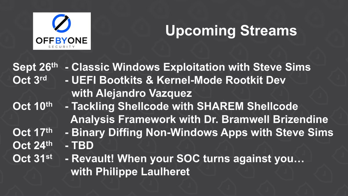Steph3nSims's tweet image. You can watch the recorded stream on "CTAP Impersonation &amp; API Confusion Attacks on FIDO2" here: youtube.com/watch?v=07B0et…
Check out our upcoming streams by @offby1security