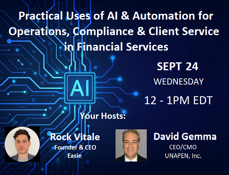 UNAPEN's tweet photo. https://t.co/x6hPkOXCQM
Complimentary AI Webinar for Wealth Mgmt Sept 24
Real-world examples to help Asset Management firms work smarter and focus on scalable, strategic growth. https://t.co/OQqbLJ49Uw