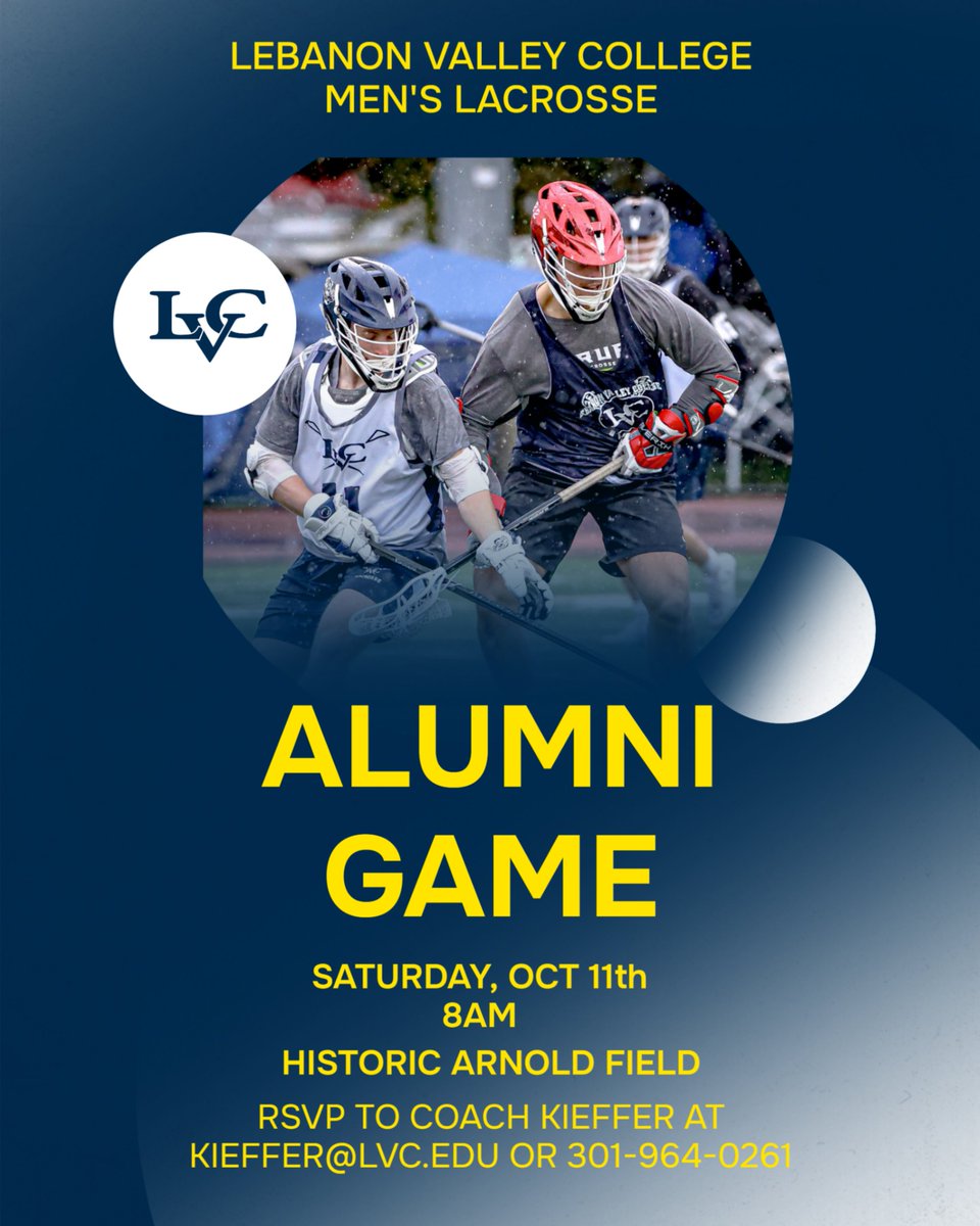 LVCMLax's tweet image. CALLING ALL ALUMNI

RSVP FOR THE ANNUAL ALUMNI GAME ON SATURDAY OCT 11 AT 8AM DURING HOMECOMING WEEKEND

CONTACT COACH KIEFFER AT KIEFFER@LVC.EDU OR 301-964-0261

#lvcmlax #GoDutchmen