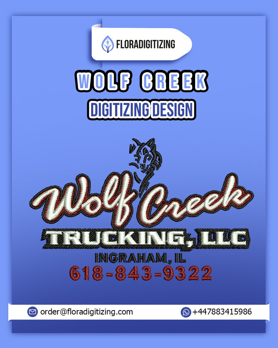 FDigitizin92410's tweet image. 🧵 Wolf Creek Digitizing Design 🧵
Sharp, professional & embroidery-ready!
Get your logos digitized with speed & quality.
🌐 floradigitizing.com
📧 order@floradigitizing.com
#EmbroideryDigitizing #CustomEmbroidery #DigitizingExperts