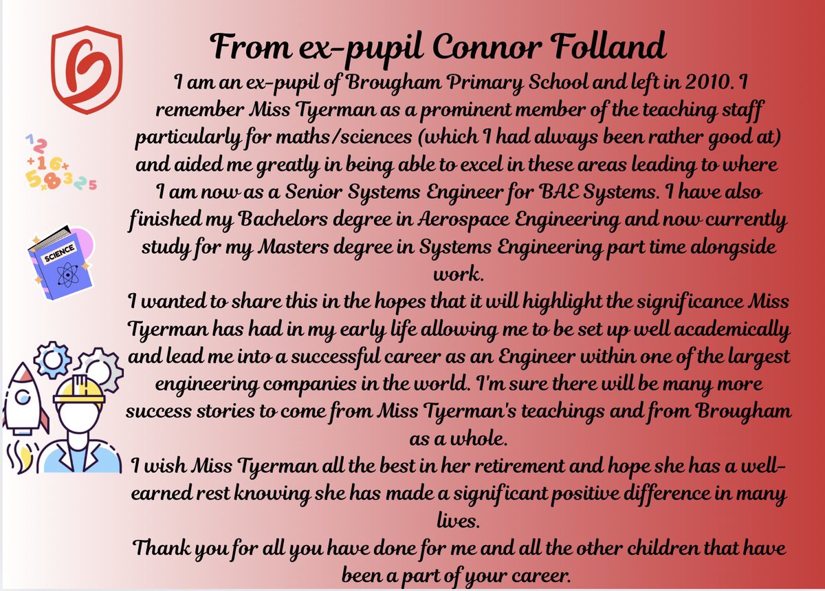 ❤️Miss Tyerman has been overwhelmed with all the kind messages, flowers and presents from parents, grandparents, ex-pupils and former colleagues. Thank you!
🏆Hearing messages like the one below is what makes teaching worthwhile!
<a href="/AdAstraTrust/">Ad Astra Academy Trust</a>