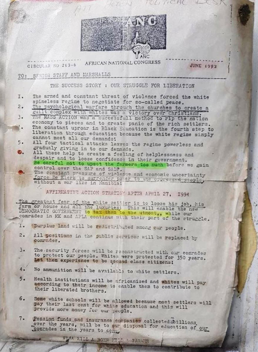 ANC Circular 213-6 (June 1993) 

A Blueprint for Post-Apartheid Revenge.

In the tense months leading up to South Africa's first democratic elections, as negotiations to end apartheid teetered on the edge, an internal ANC document surfaced that's equal parts chilling and