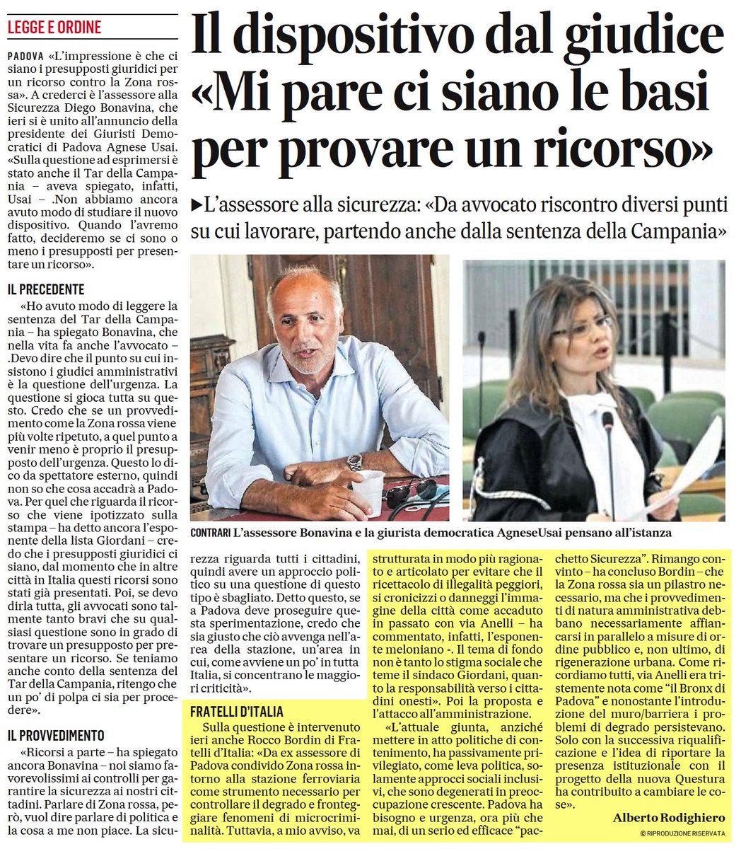 Ho detto la mia sulla questione *Zona Rossa* a Padova, tema che sta generando molte opinioni contrastanti, tra chi vive il centro ogni giorno, chi ci lavora e chi lo attraversa.

Credo sia importante affrontare il dibattito con serietà e trasparenza, ascoltando tutte le voci.