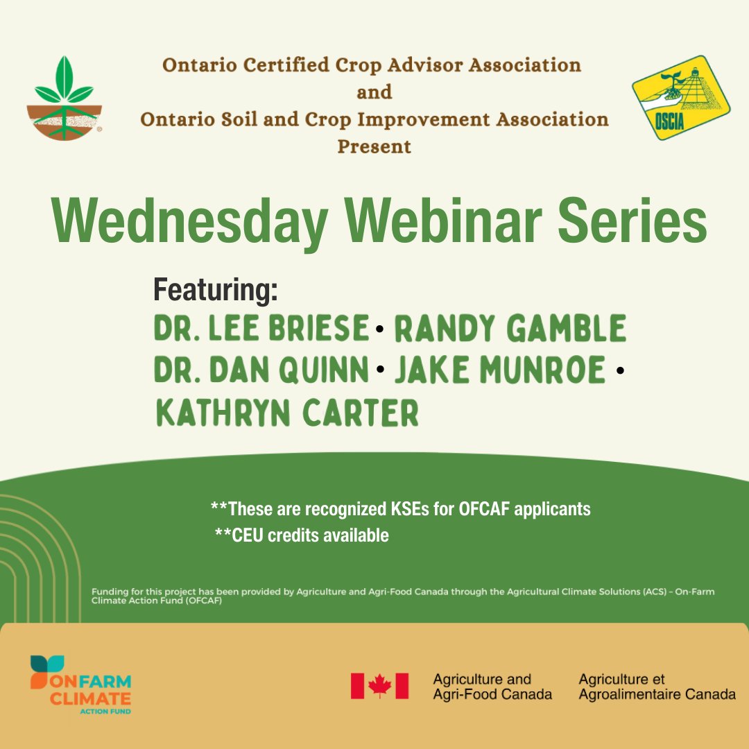 For ag advisors, better advice starts with better knowledge. FREE Wednesday Webinar Series (Oct–Dec) with <a href="/CCAOntario/">CCA Ontario</a> &amp; OSCIA: cover crops, nitrogen and grazing. *KSEs for #OFCAF &amp; CEU credits available. Full schedule: rebrand.ly/otibeyp

#ontag #ontariosoilcrop #KSE